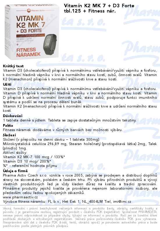 Vitamín K2 MK 7 + D3 Forte tbl.125 + Fitness nár. SOS lékárna online