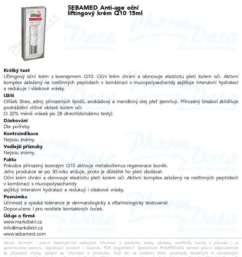 SEBA Lifting.oční krém s Q10 15ml 171290 | SOS lékárna online ...