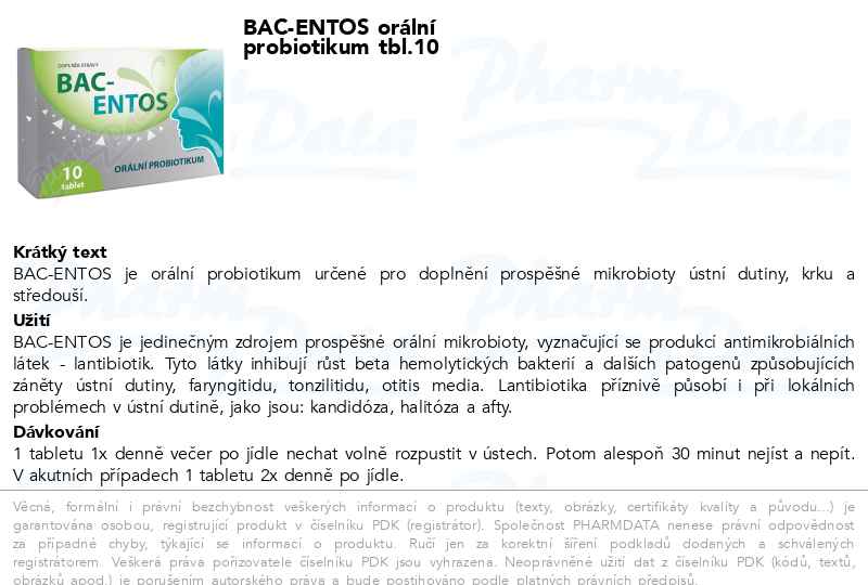 BAC-ENTOS oralni probiotikum tbl.10 | SOS lékárna online, internetová ...